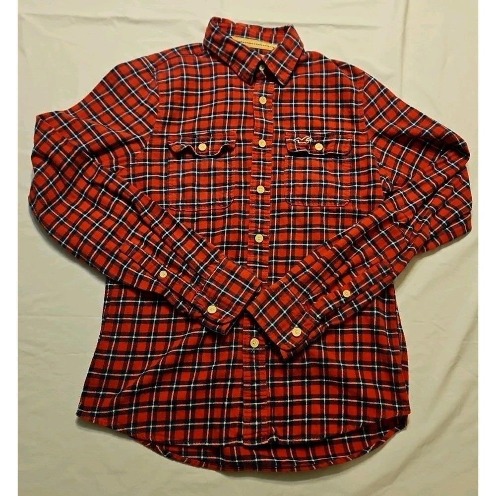 Hollister Red Plaid Flannel Mens XL Button Up‎ Long Sleeve Shirt